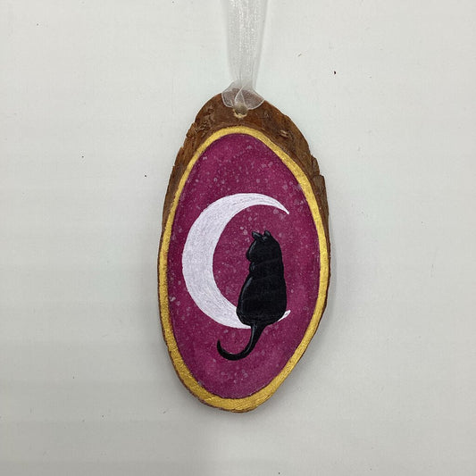 Pink Cat & Moon Wood Slice Ornament (5)