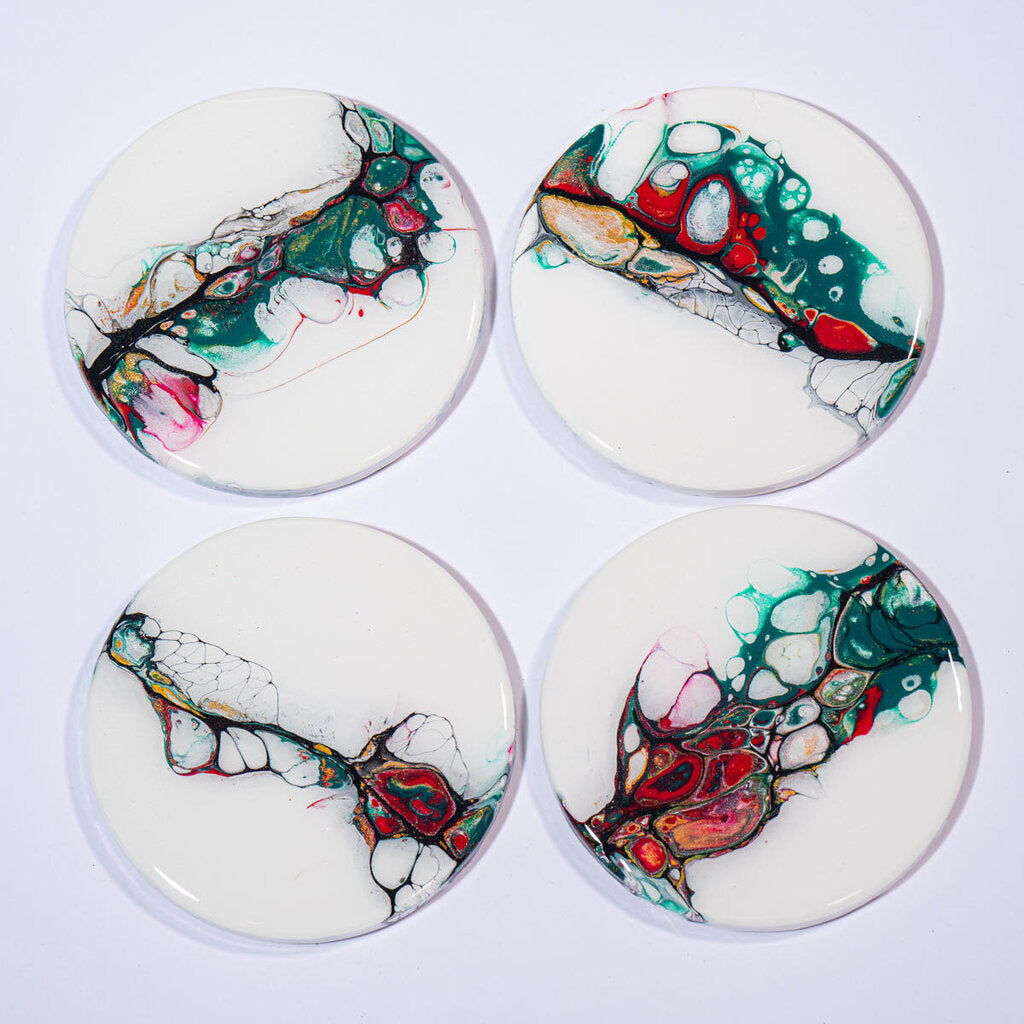 Round Coaster set of 4 Christmas colors