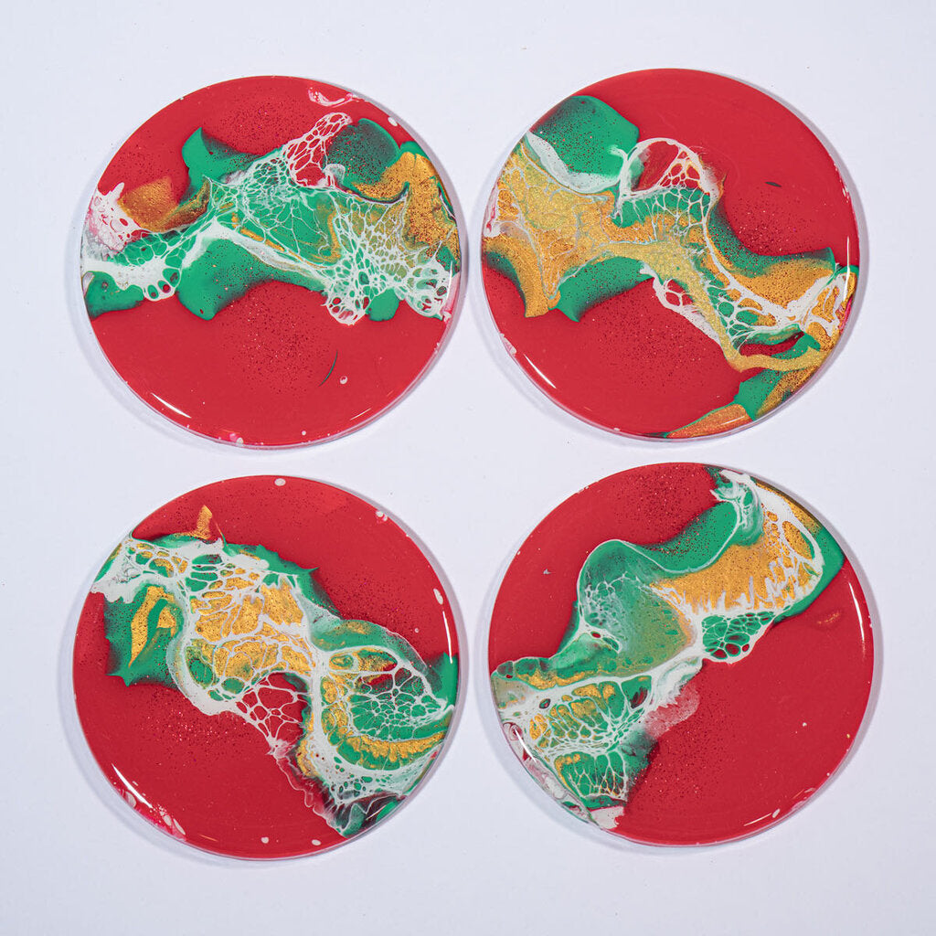 Round Coaster set of 4 Christmas colors