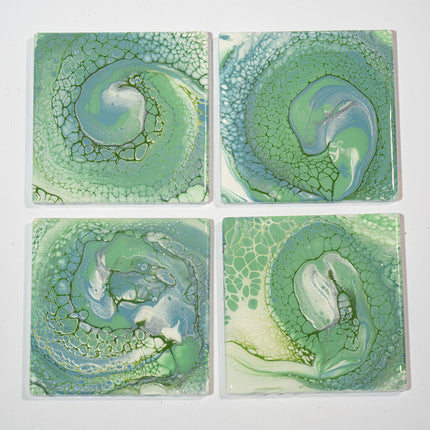 Square Coaster set of 4 Green, light blue, white