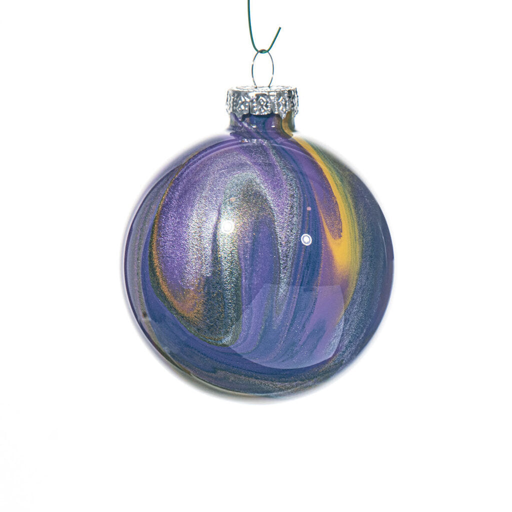 3" Round Fluid Art Christmas ornament - Purple, Blue, Gold