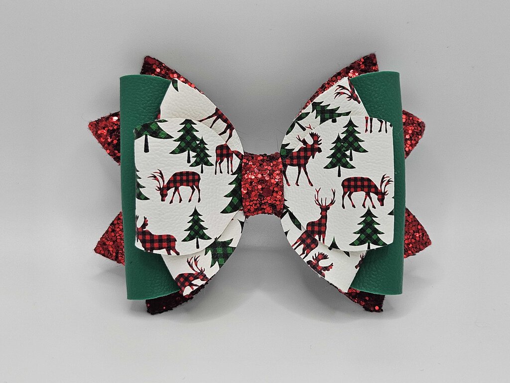 4" Bow - Plaid Reindeer