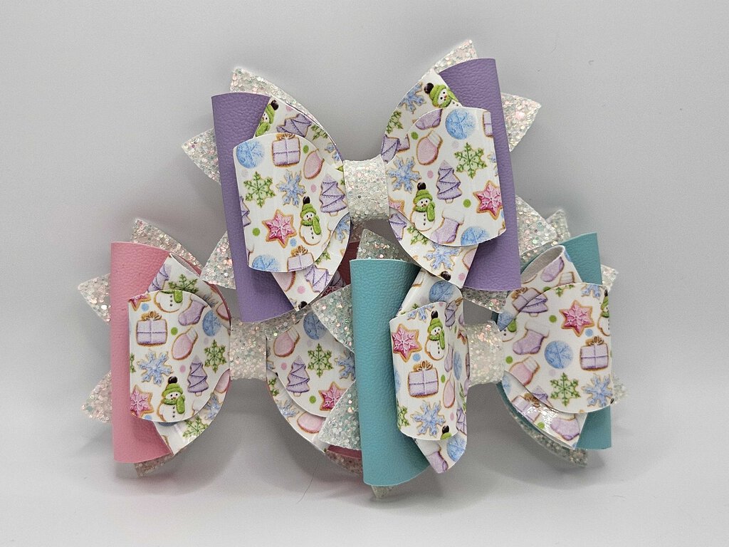 4" Bow - Xmas Cookies Blue