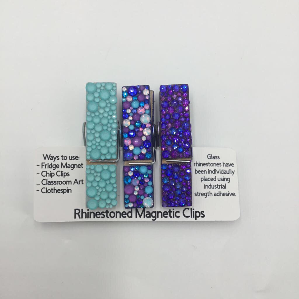 Cotton Candy Skies w/ Aqua 3 Piece Set Rhinestone Magnet Clips