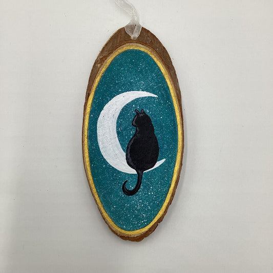 Teal Cat & Moon Wood Slice Ornament (14)