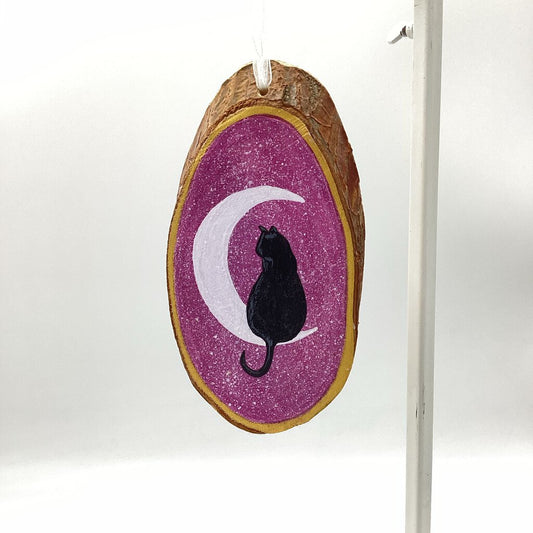 Pink Cat & Moon Wood Slice Ornament (15)