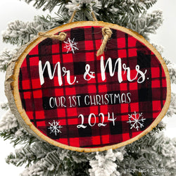 MR & MRS 1ST CHRISTMAS woodslice plaque - view 2