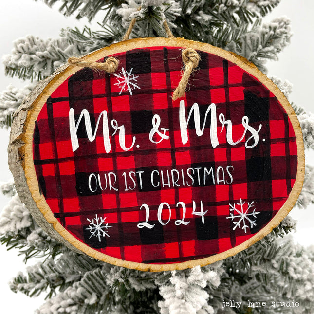MR & MRS 1ST CHRISTMAS woodslice plaque
