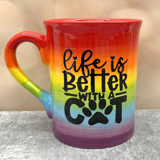 Rainbow mug life better cat