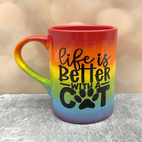 Rainbow mug life better cat