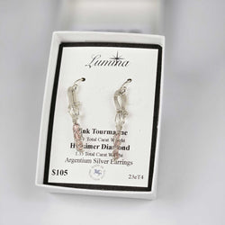 23eT4 - Pink Tourmaline & Herkimer Diamond Argentium Silver Earrings - view 1
