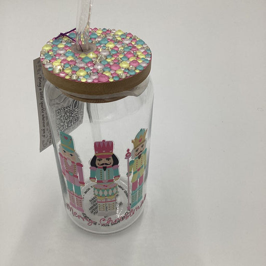 Pastel Nutcrackers Rhinestoned Lid 20oz Glass Tumbler