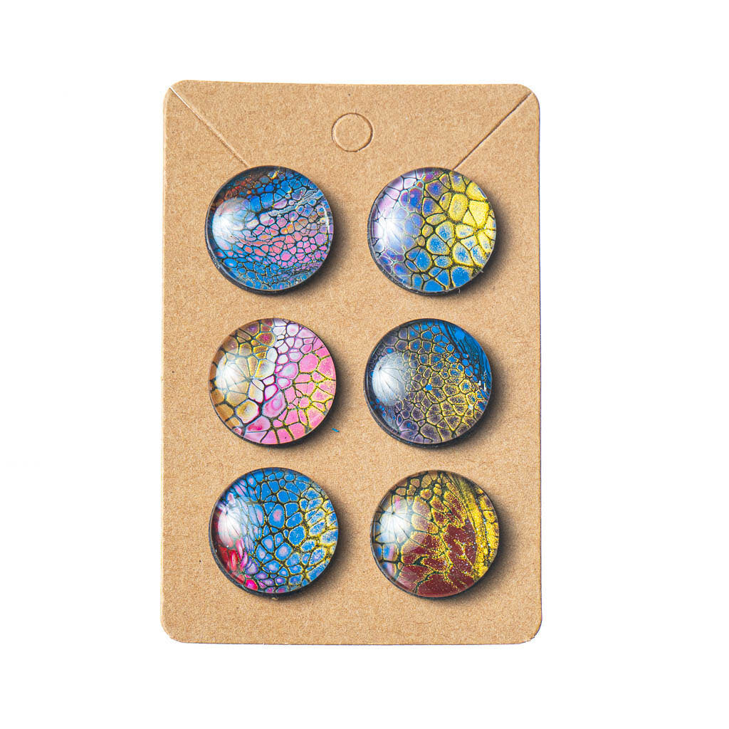 Magnets set of 6, Fluid Art, Blue Gold Pink