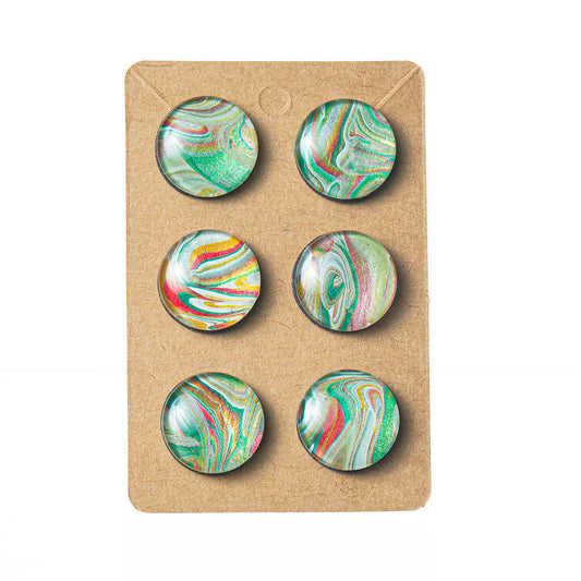 Magnets set of 6, Fluid Art, Green Red White Gold