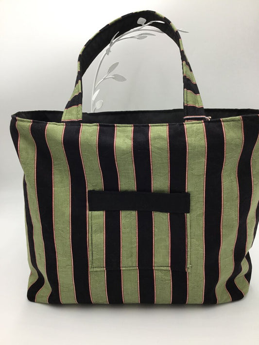 Green & black stripe w/ black reversible tote bag