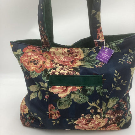 Navy blue w/roses & green