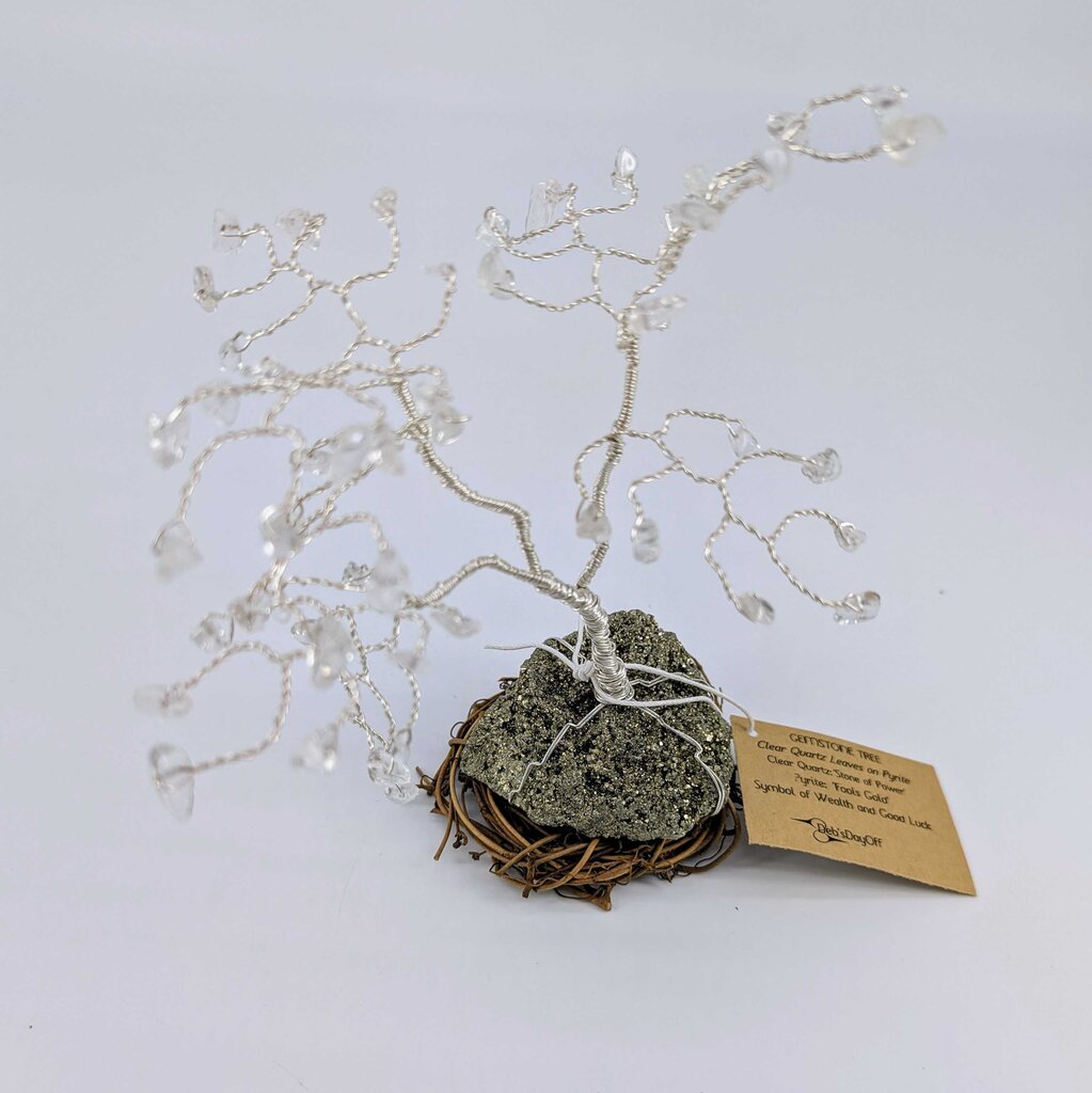 Twisted Wire and Gemstone Tree: Pyrite/Clear Quartz