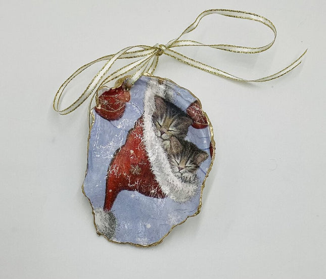2 Kittens in a Stocking Lg Oyster Ornament (Outer Banks, NC)