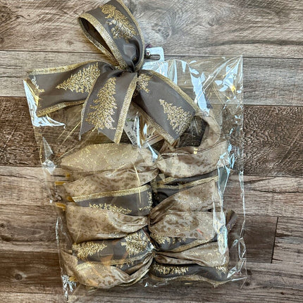 BOW SET-Holiday, Champagne & Gray Trees, Set of 8 Bows
