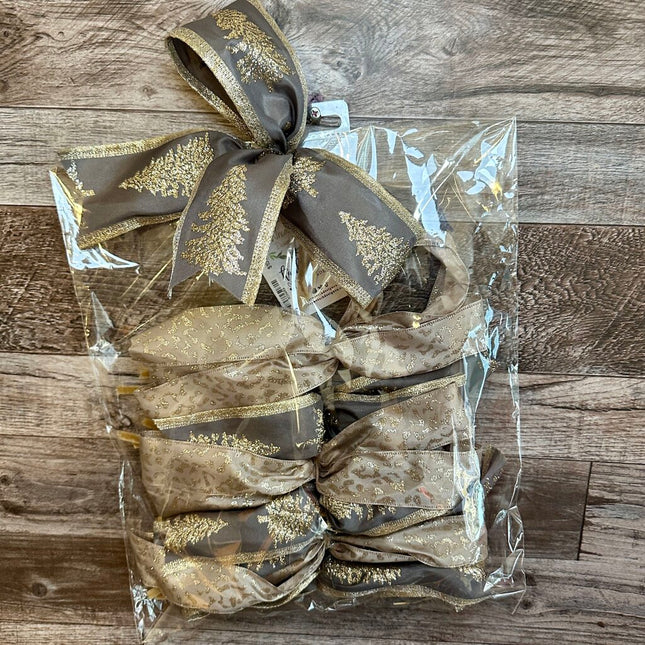 BOW SET-Holiday, Champagne & Gray Trees, Set of 8 Bows