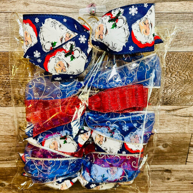BOW SET-Holiday, Blue Stand & Red Stripe, Set of 8 Bows