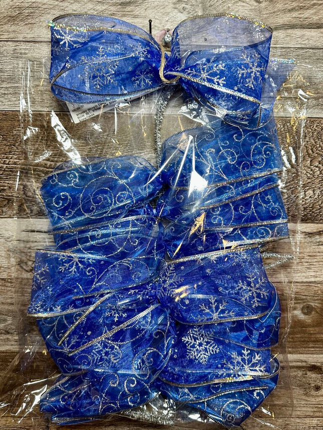 BOW SET, Winter, Blue Sheer Snowflakes, 8 Holiday Bows for Gifts or Decorating