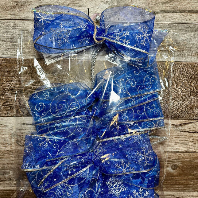 BOW SET, Winter, Blue Sheer Snowflakes, 8 Holiday Bows for Gifts or Decorating