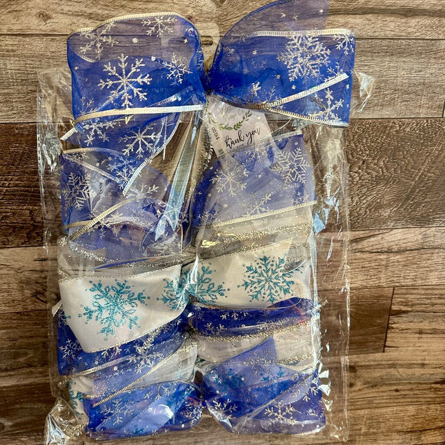 BOW SET, Winter, Blue Sheer Snowflakes, 8 Holiday Bows for Gifts or Decorating