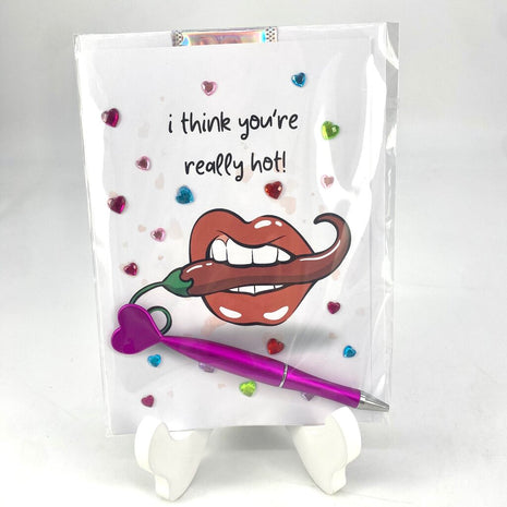Think You're Really Hot With Fun Heart Pink Pen with Bag for Pen