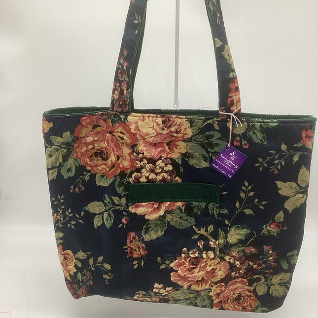 Blue w/ roses w/ green reversible tote