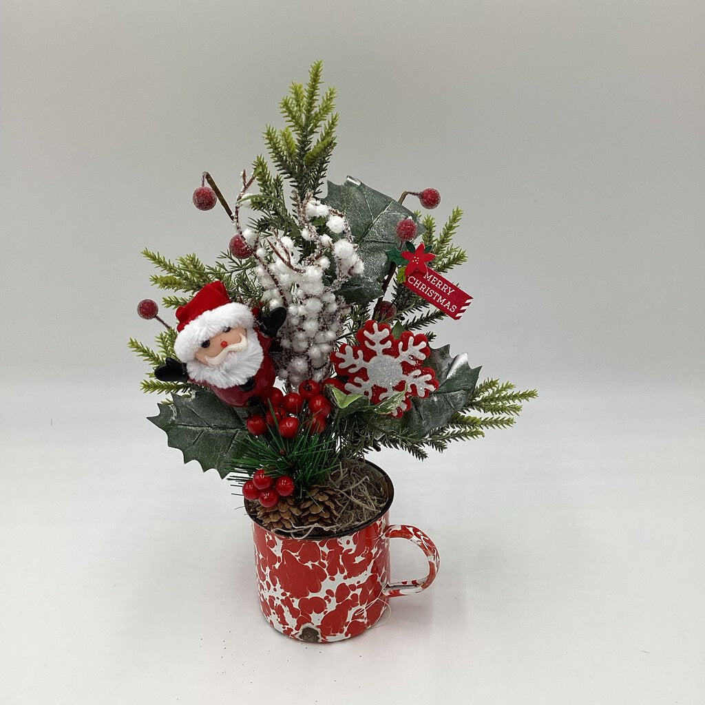 Santa Red Swirl Enamel Mug Floral