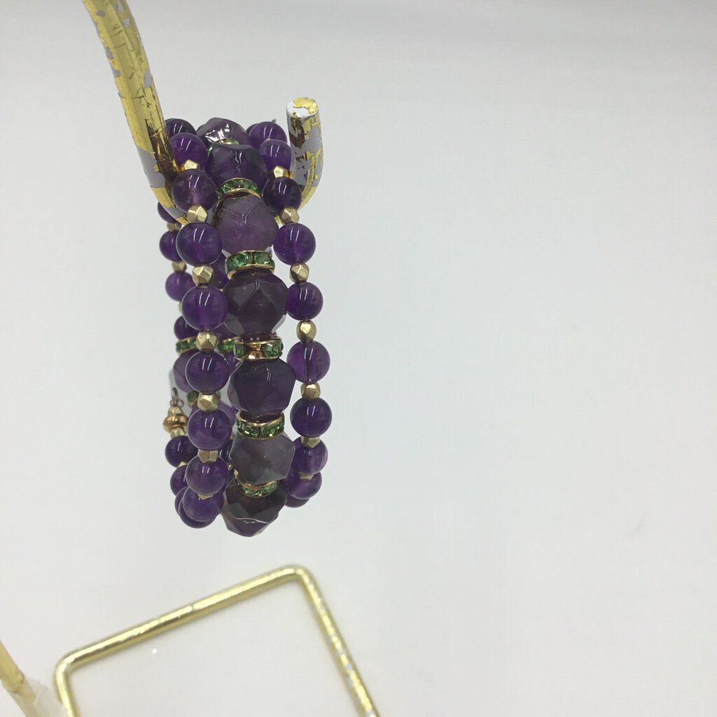 3-tier Faceted Amethyst A+ Memory Wire Bracelet