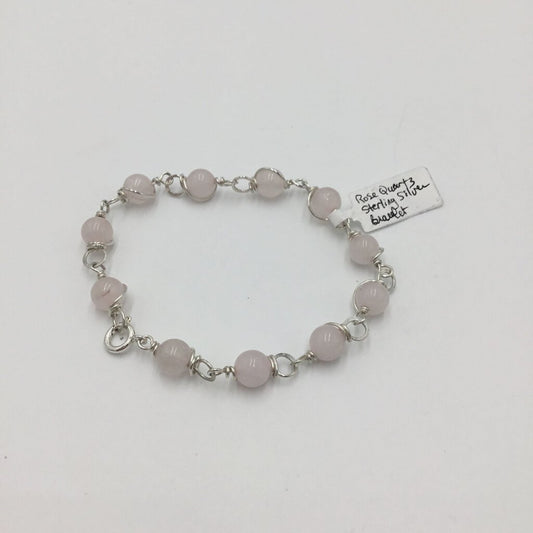 Sterling wrapped Rose Quartz Linked Bracelet