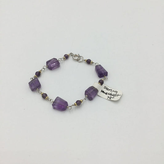 Sterling Square faceted Amethyst Bracelet