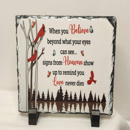 Shelf sitter- "Love never dies" slate