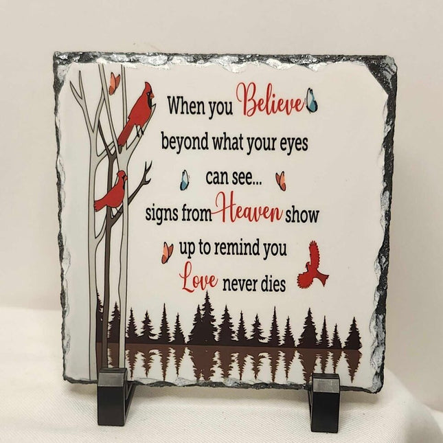 Shelf sitter- "Love never dies" slate