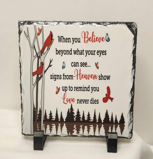 Shelf sitter- "Love never dies" slate