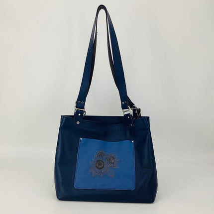 Deep Blue bag with etched Sunflower pockets