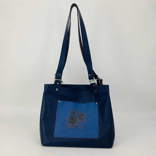 Deep Blue bag with etched Sunflower pockets