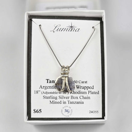 24O55 - Tanzanite 3.60 Carat Argentium Silver Wrapped 18" (adjust able to 16") RPSS