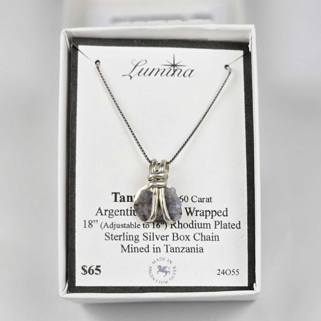 24O55 - Tanzanite 3.60 Carat Argentium Silver Wrapped 18" (adjust able to 16") RPSS