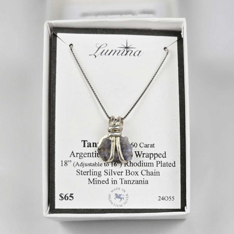 24O55 - Tanzanite 3.60 Carat Argentium Silver Wrapped 18" (adjust able to 16") RPSS