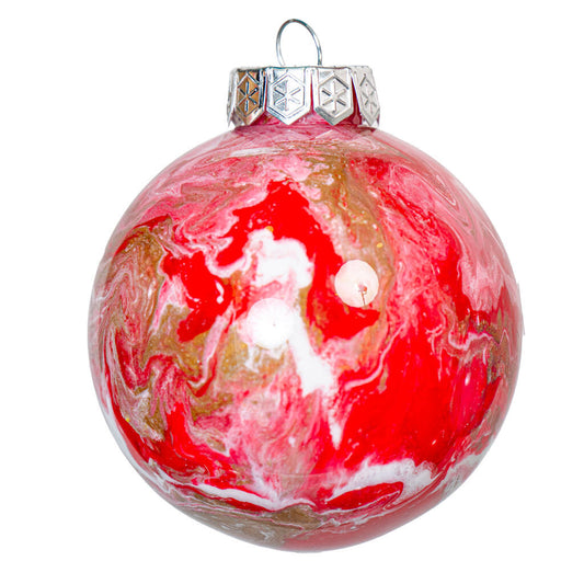 3" Round Fluid Art Christmas ornament - red gold white