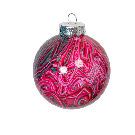 3" Round Fluid Art Christmas ornament - red, green, maroon pink