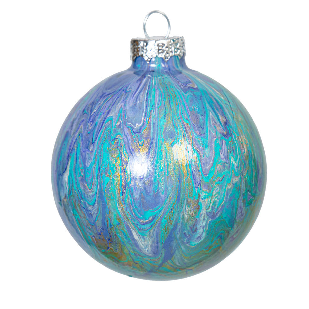 3" Round Fluid Art Christmas ornament - turquoise, gold violet