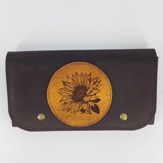 Dark Brown Clutch with Sunflower