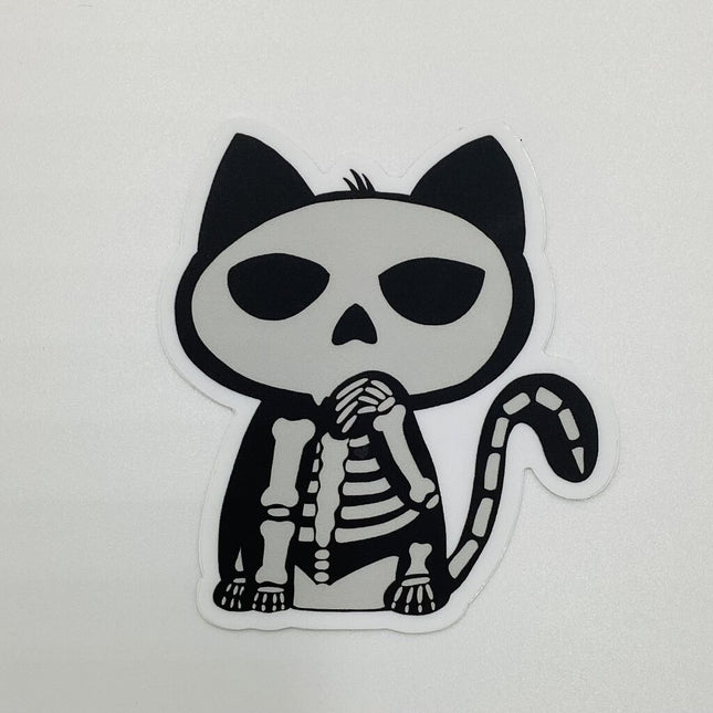 Gray Skeleton Cat Vinyl Sticker