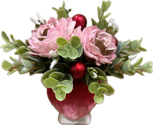 Ombre Heart Vase with Pink Sola Wood Flowers