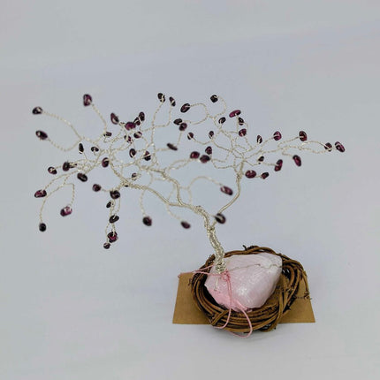 Twisted Wire and Gemstone Tree: Garnet on Pink Calcite