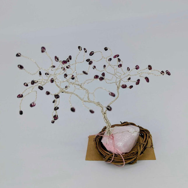 Twisted Wire and Gemstone Tree: Garnet on Pink Calcite